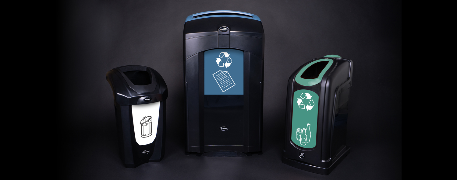Nexus 30 bins on plinths on black background