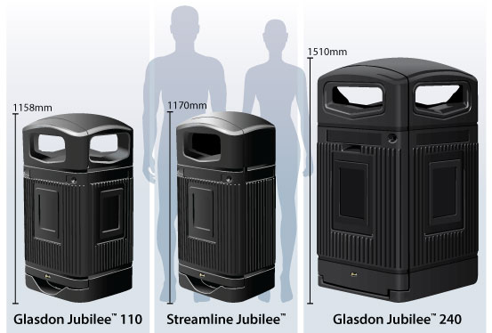 La gama de Papelera Glasdon Jubilee™ cuenta con el modelo 240 para contenedores de residuos de 2 ruedas