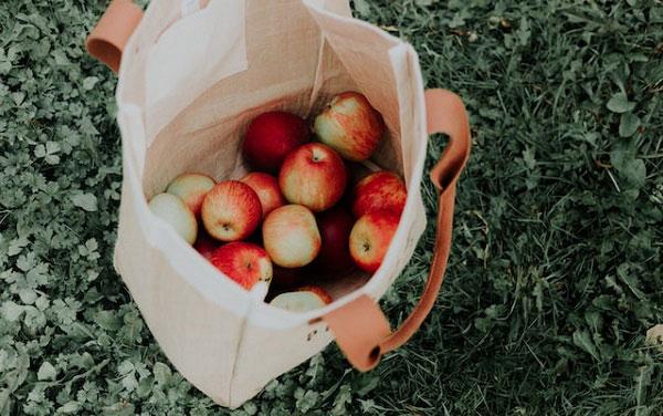 Una bolsa reutilizable con manzanas
