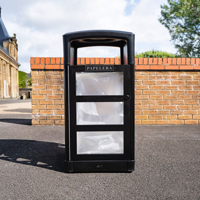 Papelera de seguridad transparente Origin™ Aspect 110 Fabricado con materiales reciclados